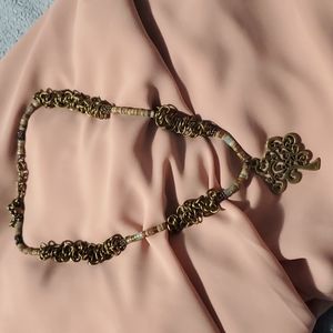 Beaded Gold Necklace with Tree Pendant